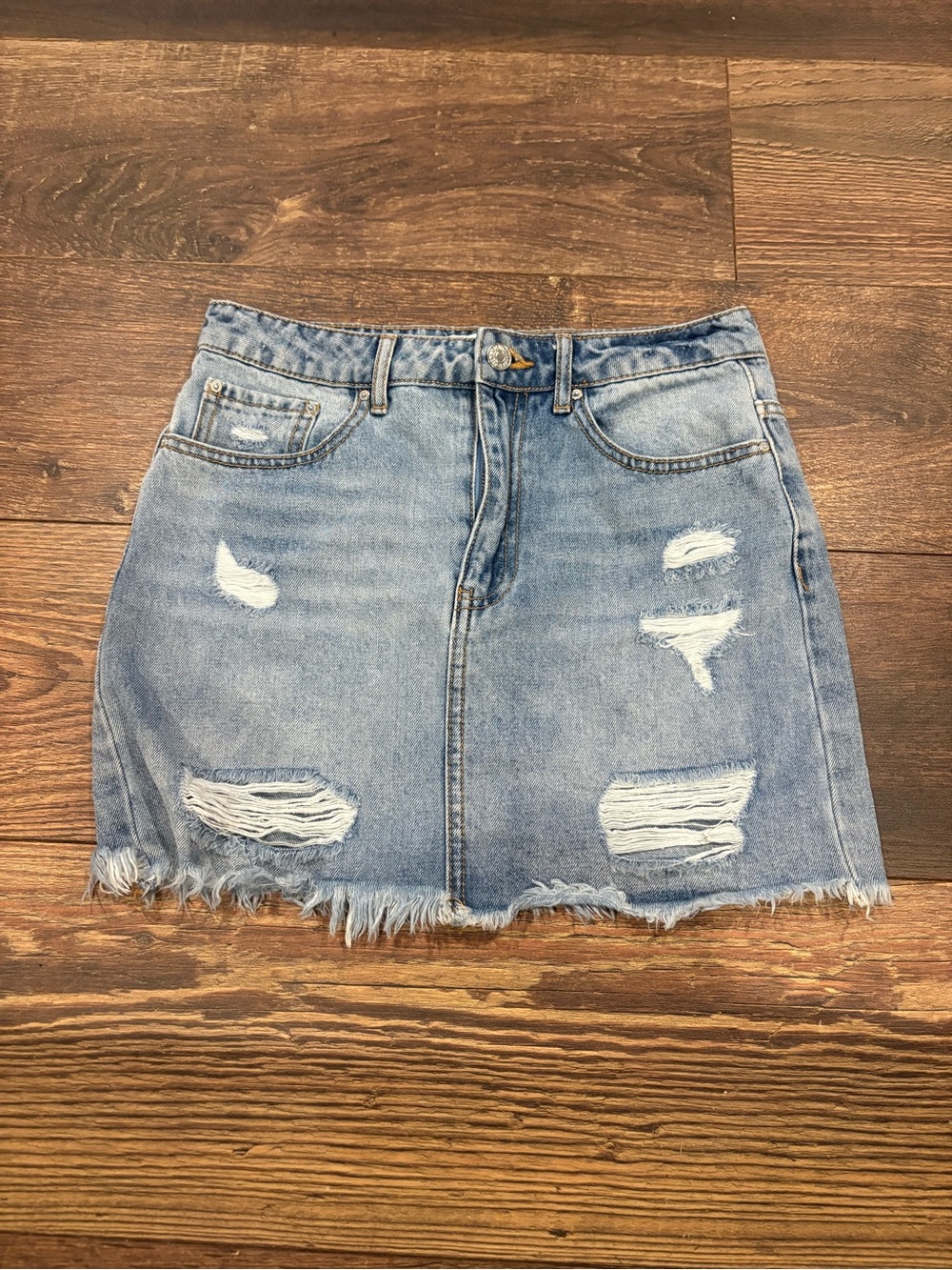 Forever 21 Light Blue Distressed Denim Mini Skirt